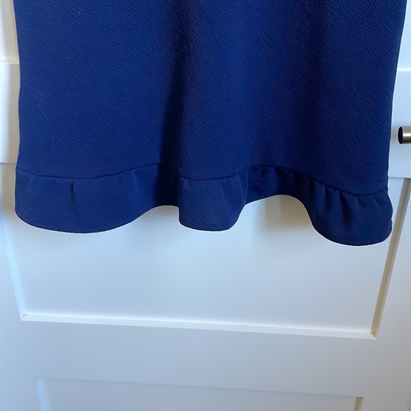 Navy Blue classic dress with asymmetrical ruffle - Picture 5 of 5